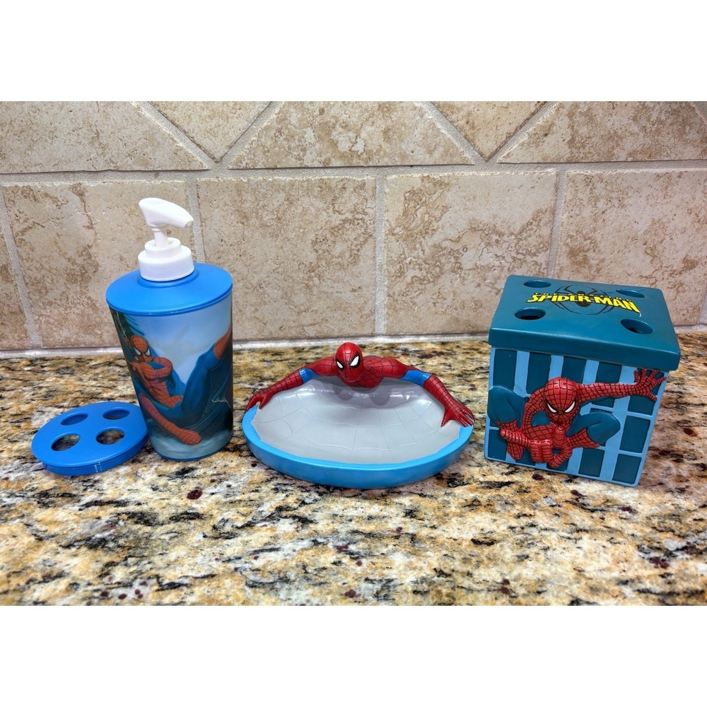 Vintage Spiderman toothbrush holder And Soap Holder Dispenser Kid Collectibles